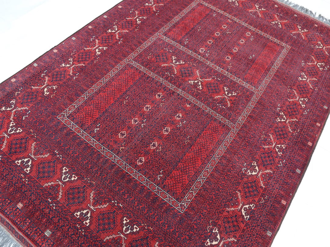 5x8 Vintage Red Turkmen Ensi Rug, Afghan Antique Handmade Low Pile Red ...