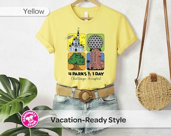 Disney World 4 Parks 1 Day Challenge Accepted T-Shirt | Square Park Icons Design