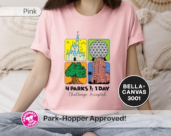Disney World 4 Parks 1 Day Challenge T-Shirt | Challenge Accepted Park Hopper Tee | Bella+Canvas 3001