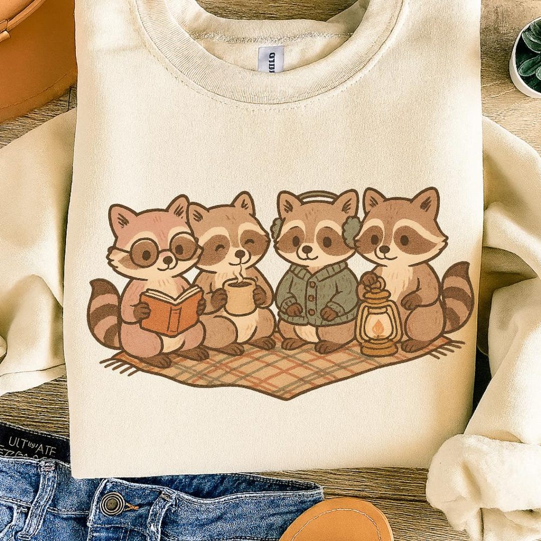 Cozy Fall Raccoons PNG, Autumn Reading Animal Clipart, Cute Bookish ...