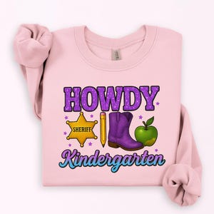 Howdy Kindergarten PNG, Western Back To School Teacher Design, Cowboy Boot Apple Clipart, First Day Sublimation PNG