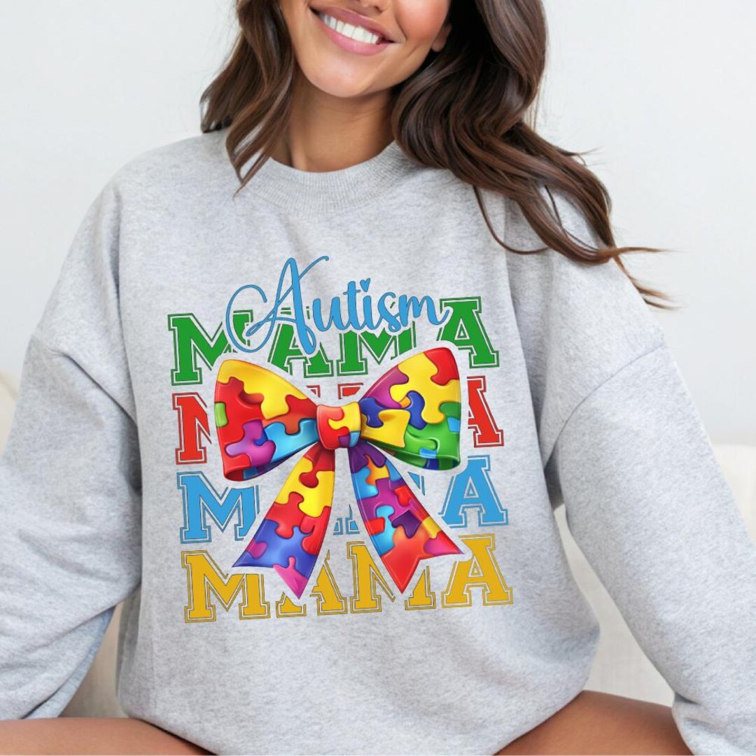 Autism Mama PNG | Coquette Puzzle Bow Sublimation | Rainbow Autism ...