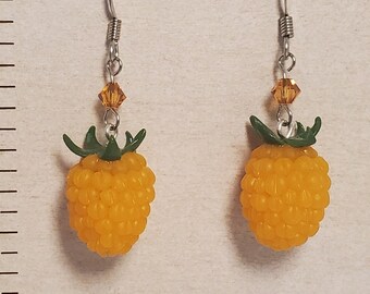 Golden Raspberry Salmonberry Miniature Food Charm Earrings