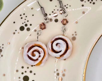 Cinnamon Roll Miniature Food Charm Earrings