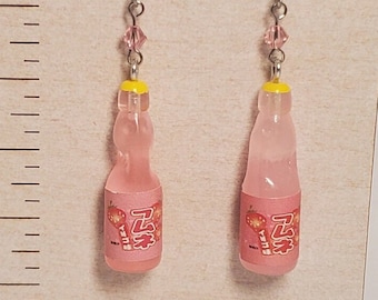 Miniature Pink Ramune Soda Earrings