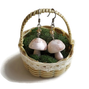 Miniature Cremini Button mushroom earrings image 1