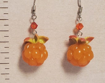 Handmade Cloudberry Earrings, Sweet Cottagecore Food Jewelry