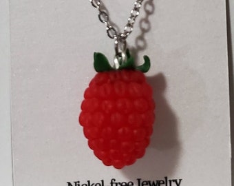 Miniature Red Raspberry charm necklace