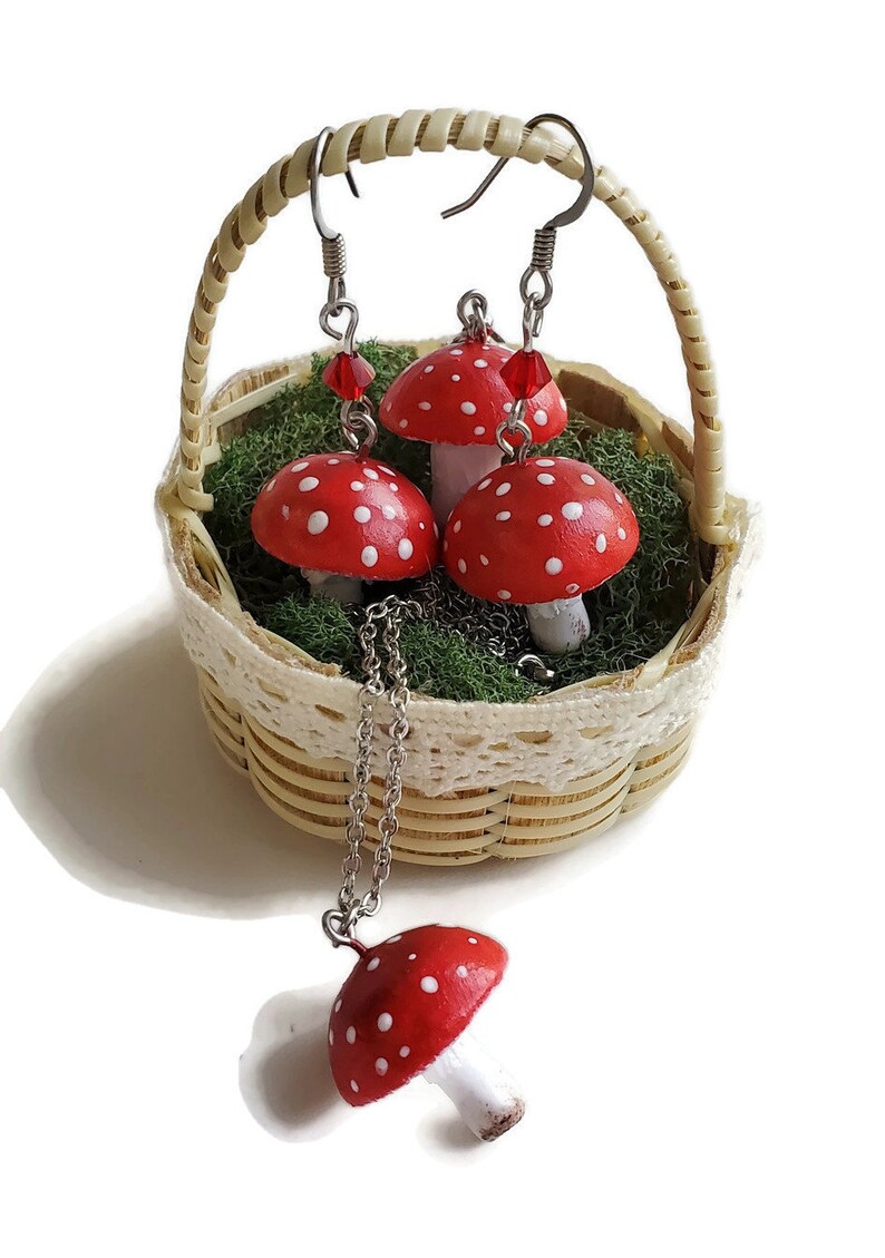Miniature Fly Amanita mushroom charm necklace image 4