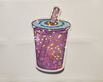 Holographic Purple Ube Tea Boba Sticker