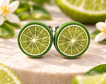 Green Lime Citrus Slice Stud Earrings