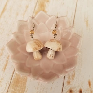 Miniature Cremini Button mushroom earrings image 2