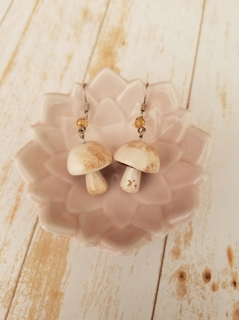 Miniature Cremini Button mushroom earrings image 2