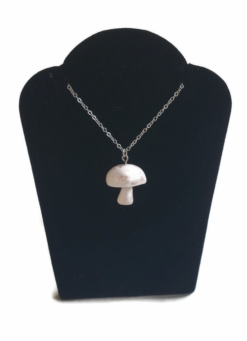 Miniature cremini button mushroom charm necklace image 2