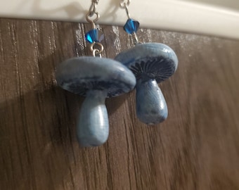 Miniature Indigo Milk Cap Mushroom Earrings