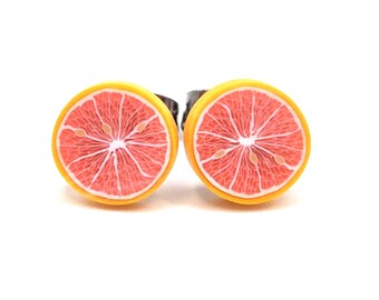 Pink Grapefruit Citrus Slice Stud Earrings