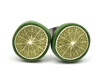 Green Lime Citrus Slice Stud Earrings