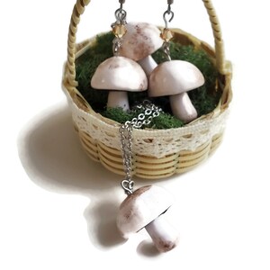 Miniature Cremini Button mushroom earrings image 5