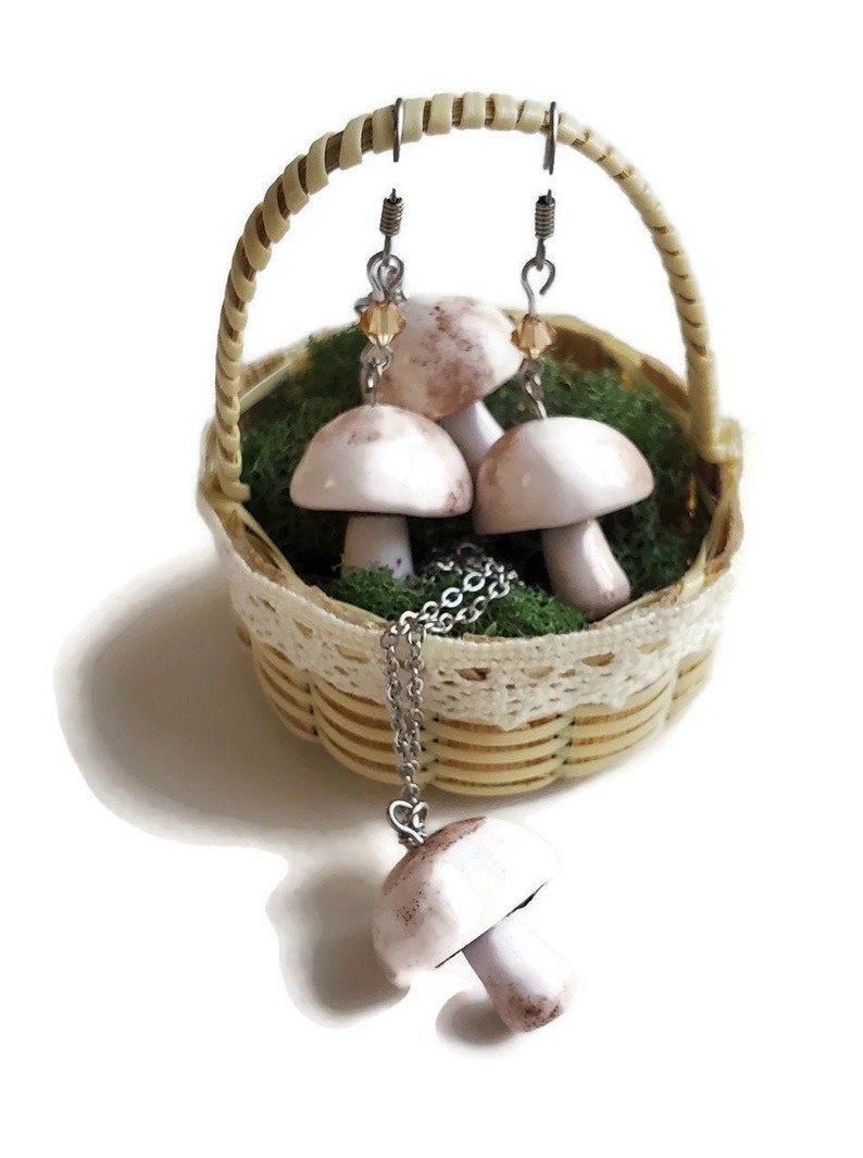 Miniature cremini button mushroom charm necklace image 3