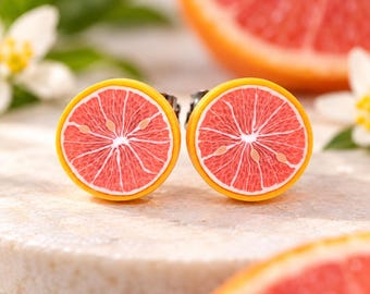 Pink Grapefruit Citrus Slice Stud Earrings