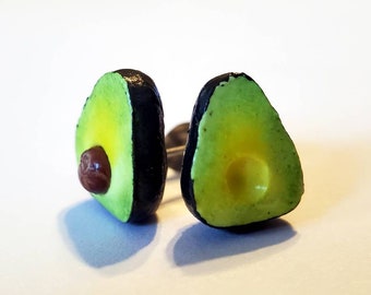 Tiny Avocado Miniature Food Asymmetrical Mismatched Stud Earrings