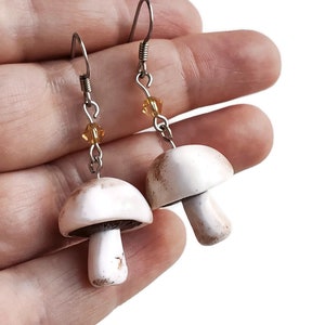 Miniature Cremini Button mushroom earrings image 4