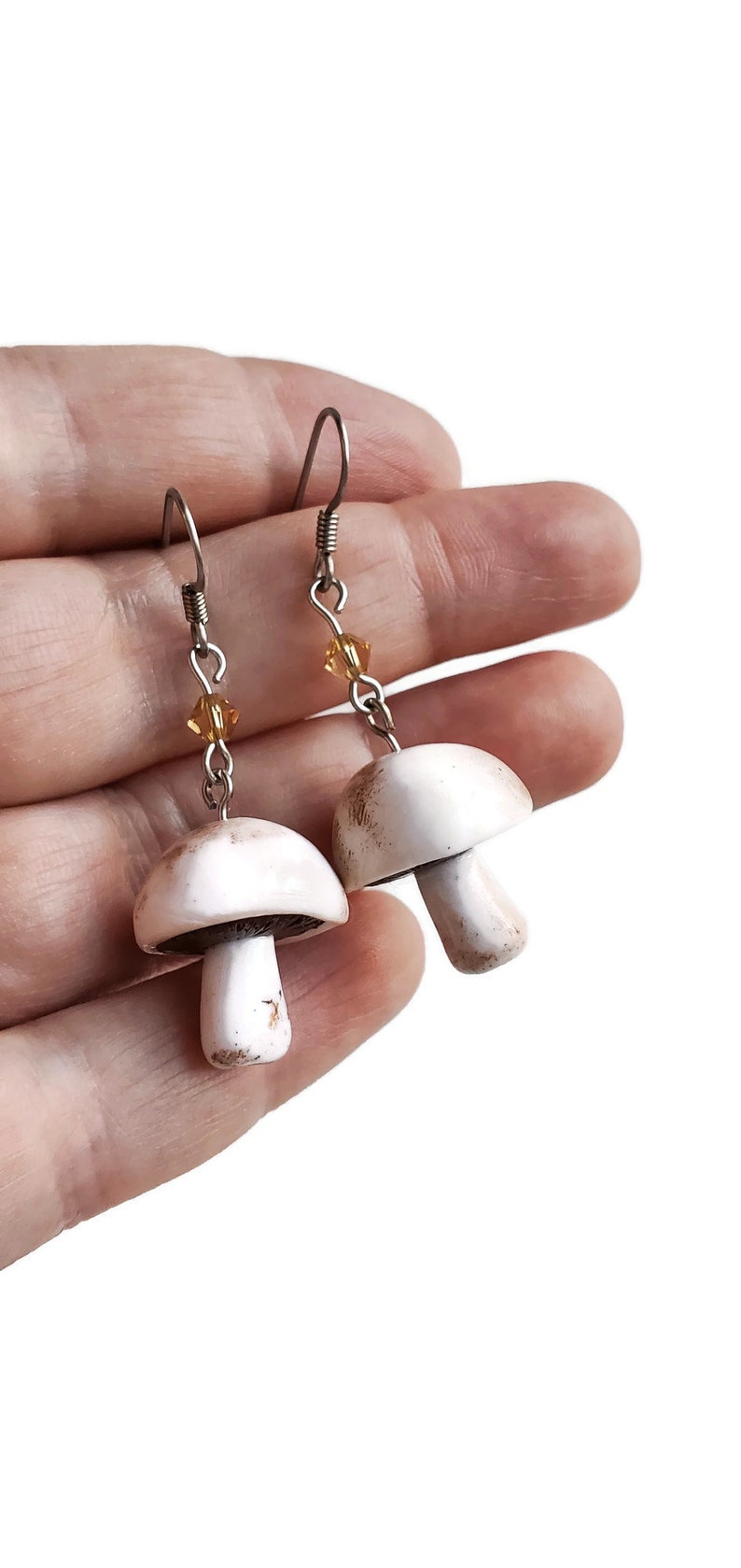 Miniature Cremini Button mushroom earrings image 4