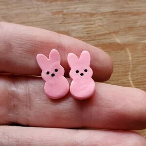 Pink Marshmallow Easter Bunny Rabbit Stud Earrings - Sensitive Surgical Steel