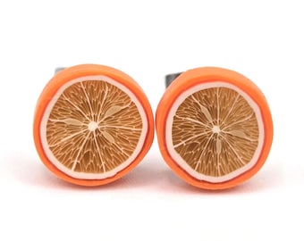 Orange Citrus Slice Stud Earrings