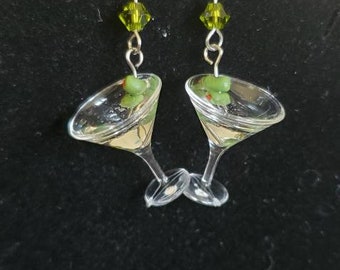 Martini Earrings, Handmade Miniature Cocktail Jewelry