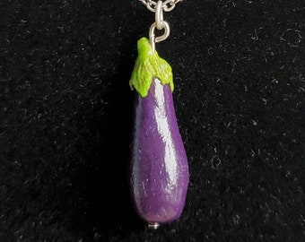 Aubergine Eggplant Miniature Food Charm Necklace