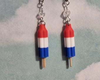 Patriotic Red White Blue Popsicle Miniature Food Charm Earrings