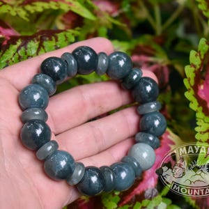 HUGE BRACELET !!! 17 mm Blue Jadeite Jade Beads // Beaded Jadeite Jade // Translucent Spacers // Mayan Mountain 8.5 inches