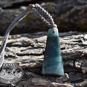 FREE FORM Pendant // IMPERIAL Green Band // In Blue Jadeite Jade // Macrame Necklace // Guatemalan Guatemala // Mayan Mountain