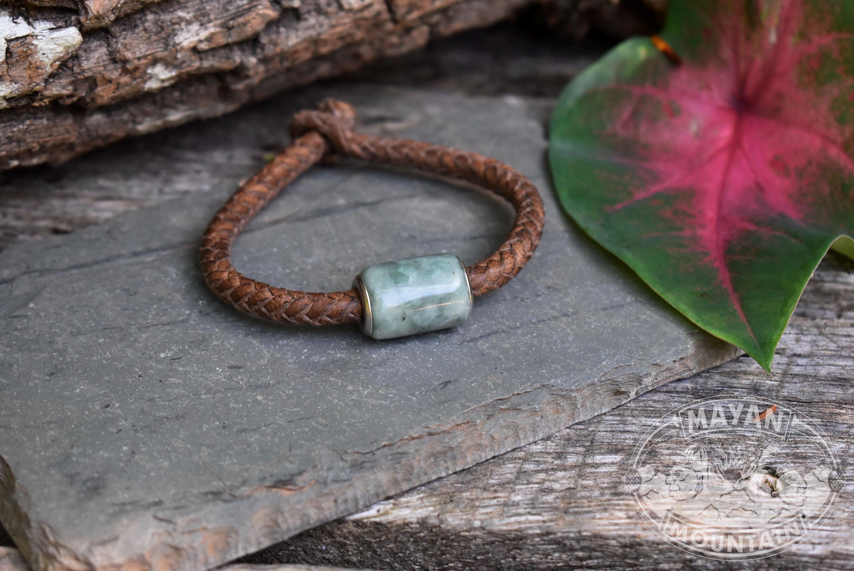GUATEMALAN JADE & LEATHER // Unisex Men's Women's Bracelet // Mint