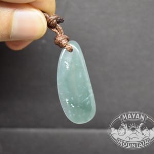 Teardrop Mottled Jade Pendant //  Light Blue Green // Guatemalan Jadeite Jade // Simple Adjustable Necklace // Mayan Mountain