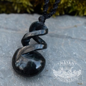 BLACK SPIRAL // Macrame Necklace //Blue Guatemalan Guatemala Jadeite Jade // Mayan Mountain