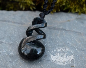 BLACK SPIRAL // Macrame Necklace //Blue Guatemalan Guatemala Jadeite Jade // Mayan Mountain