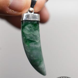 WARRIOR PENDANT: Tooth Claw  // Blue w/ Streaks of Imperial Green! // 925 Silver Necklace Pendant // Jadeite Jade Guatemala Guatemalan