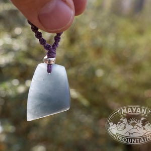 FREE FORM Pendant // Watery Blue Jadeite Jade // Macrame Necklace // Guatemalan Guatemala // Mayan Mountain