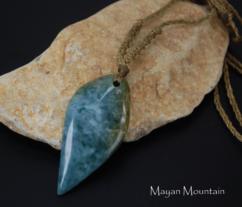 BLUE JADE LEAF Princesa Jadeite Leaf Shape Macrame Necklace Guatemalan Guatemala Mayan Mountain