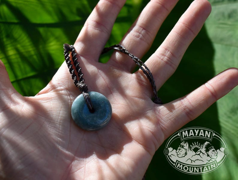 Light BLUE DONUT // Macrame Necklace // Guatemalan Guatemala Jadeite
