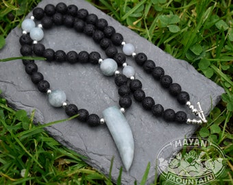 NEW DESIGN! // HUGE Princesa Tooth Claw Necklace // White Luna Lava Rock Guatemalan Guatemala // Fully Beaded // Mayan Mountain // 25 inch