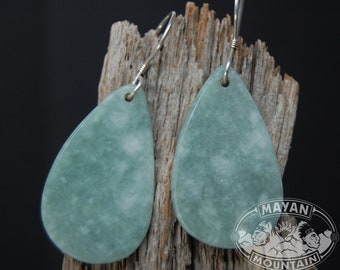 ULTRA THIN // Light Green Mottled Mint // Fine Guatemalan Jade // Silver Earrings // Blue Jadeite // Made in U.S.A.