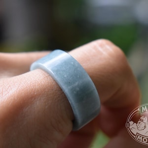 Thick Band Light blue/green //  Guatemalan Jadeite Jade // Full Band Jade Ring // Size 12