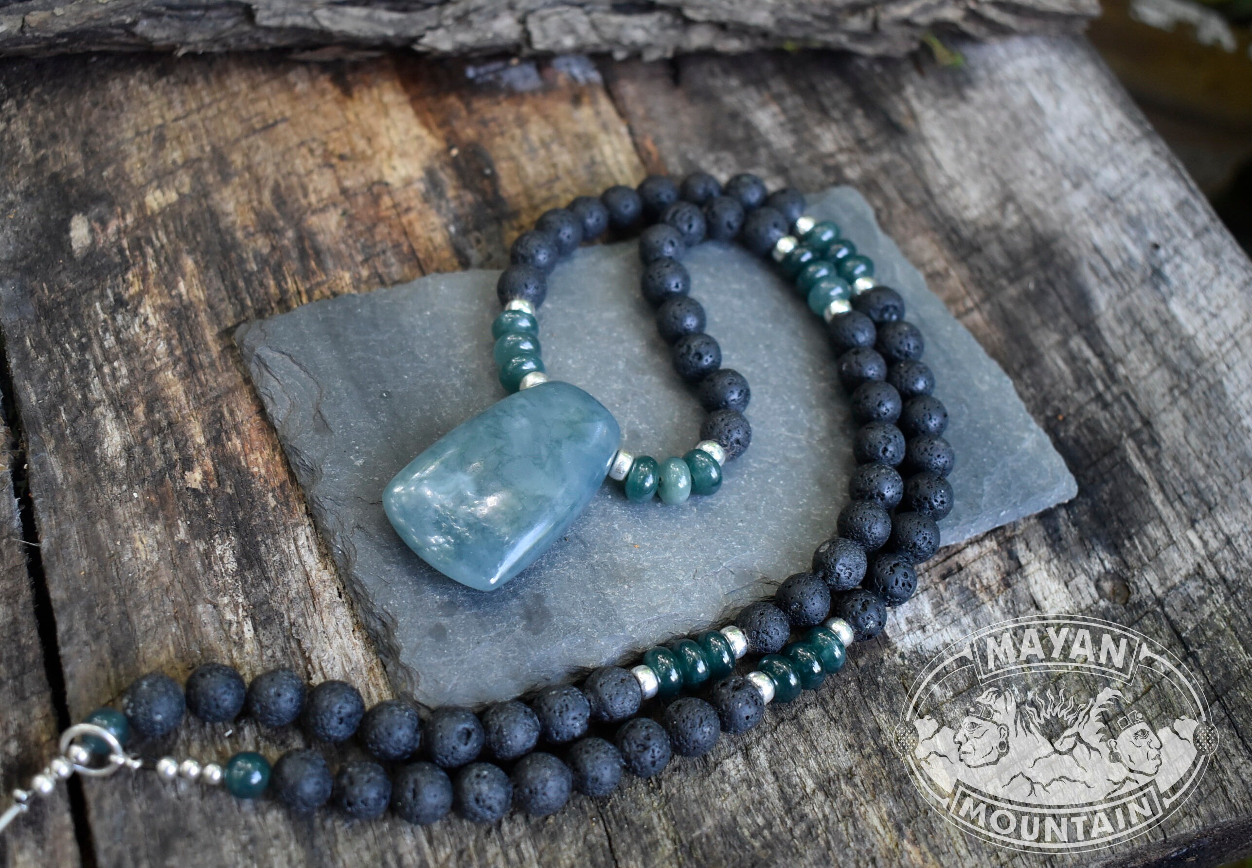 XL HATCHET // Long Fully Beaded Necklace // Translucent Blue
