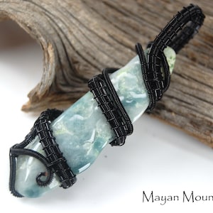 New Style! BLACK Wire WRAP // Guatemalan Jadeite Jade // ARCTIC Luna // Free Form // Copper Wrapped // Necklace Pendant // Mayan Mountain