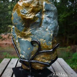 HUGE Free Form JADE BOULDER!!! // 108 lbs Fully Polished Blue & Orange // Guatemalan Jadeite Jade // Metal Sculpture Base Spins!