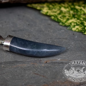 WARRIOR PENDANT: Tooth Claw  // Dark Icy Bluish Purple!  // 925 Silver Necklace Pendant // Jadeite Jade Guatemala Guatemalan