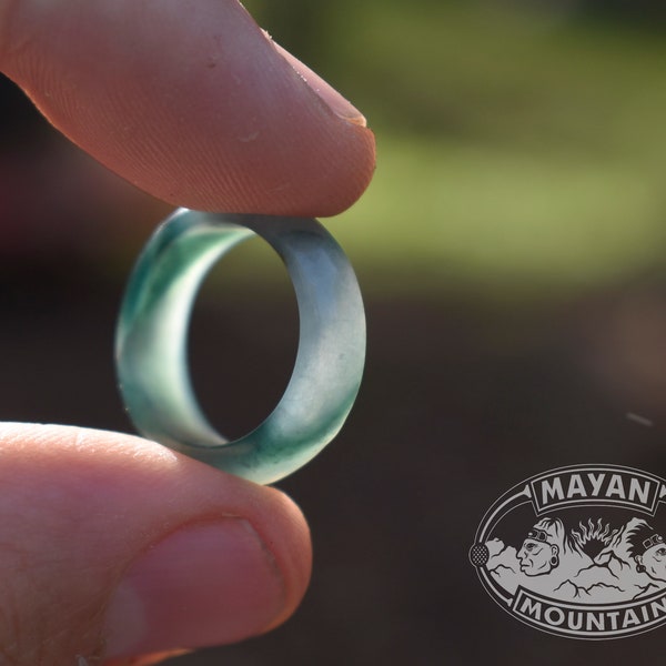 FULL JADE BAND // Super Translucent Guatemalan Blue Jadeite Jade // Thin Jade Ring // Size 5
